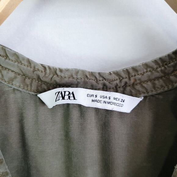 ZARA Women's Olive Green Utility Relaxed Roll Tab Sleeve Button Down Shirt Sz S - Picture 3 of 7